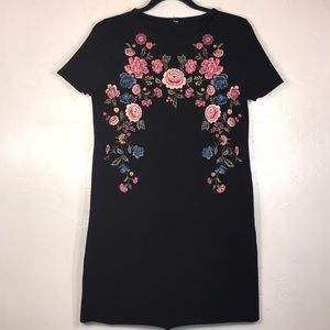 Polyester Black Dress with Floral
